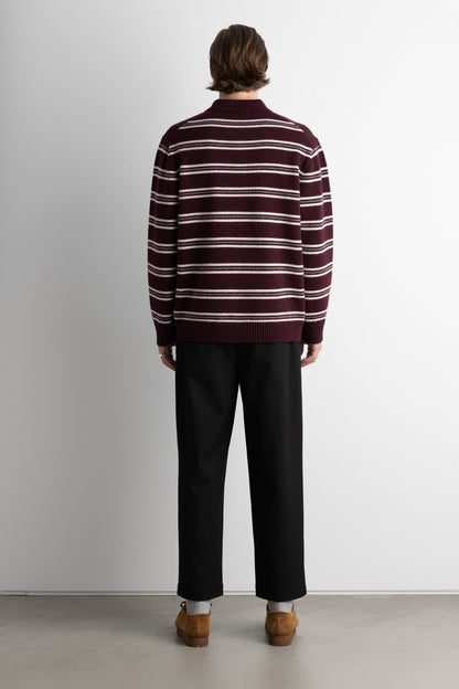 STRIPED LONG SLEEVE POLO SWEATER
