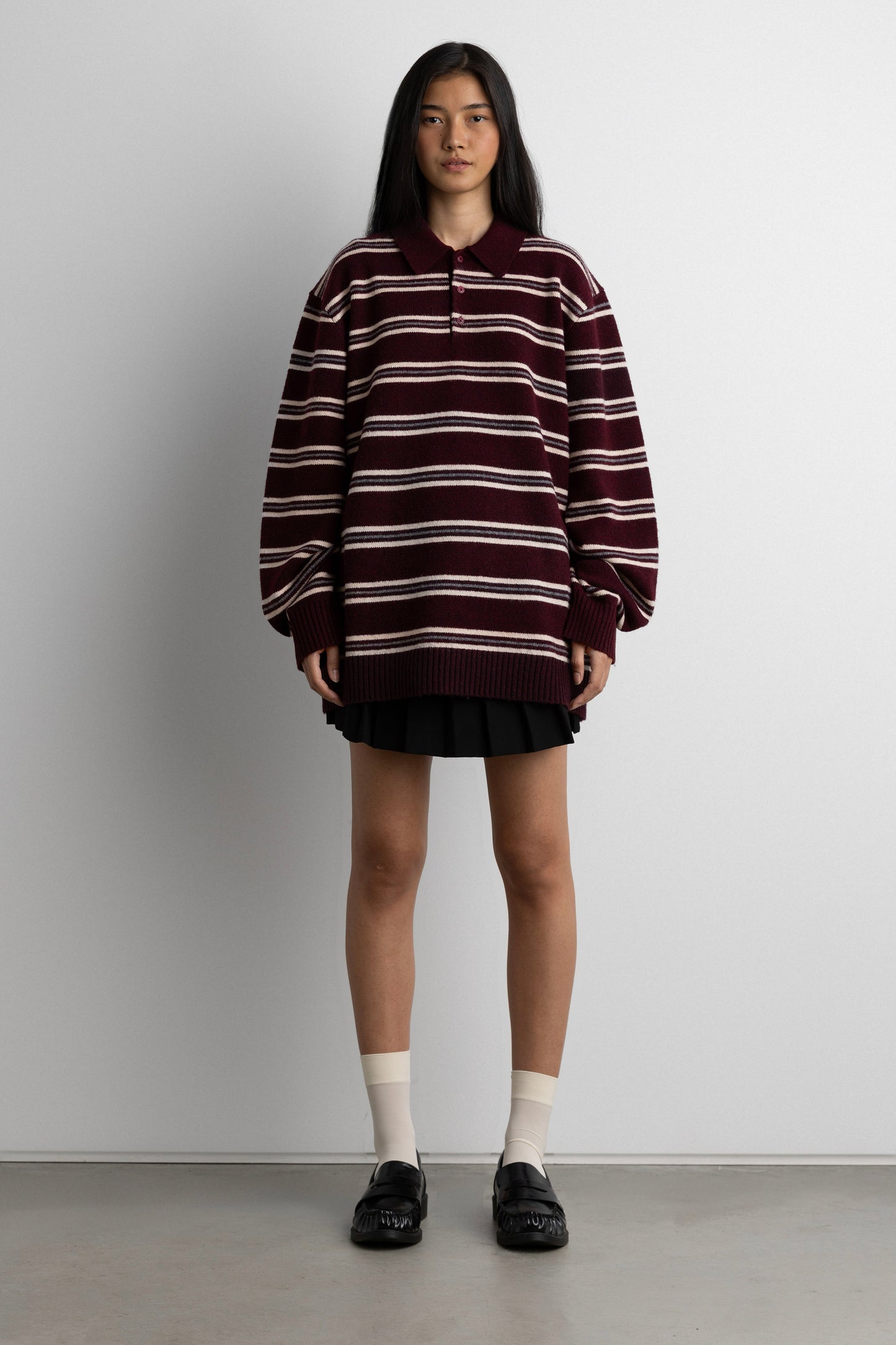 STRIPED LONG SLEEVE POLO SWEATER