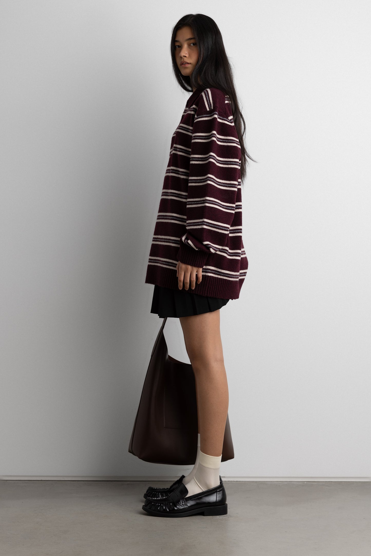 STRIPED LONG SLEEVE POLO SWEATER