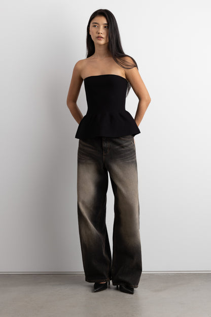 KNIT PEPLUM TUBE TOP