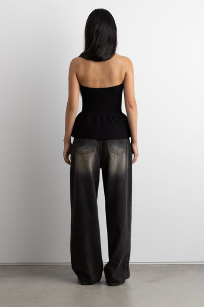 KNIT PEPLUM TUBE TOP