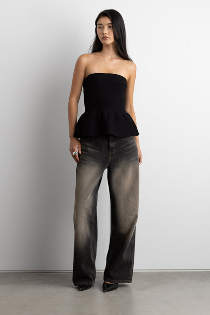 KNIT PEPLUM TUBE TOP