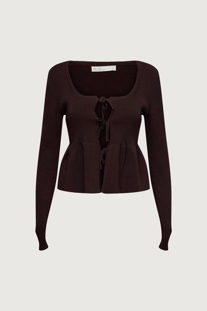RIBBED TIE FRONT PEPLUM SWEATER