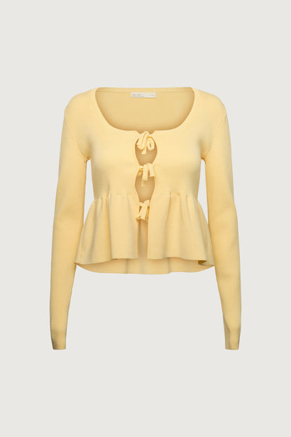 RIBBED TIE FRONT PEPLUM SWEATER