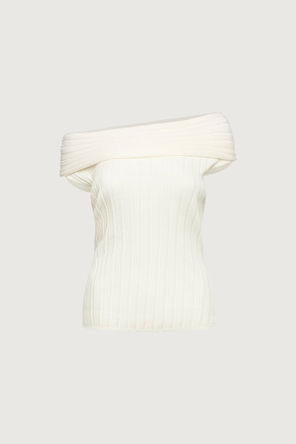 SHORT SLEEVE OFF THE SHOULDER KNIT SWEATER