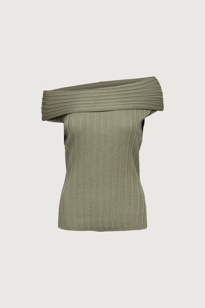 SHORT SLEEVE OFF THE SHOULDER KNIT SWEATER