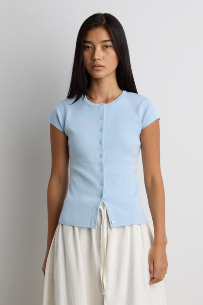 CAP SLEEVE BUTTON FRONT SWEATER