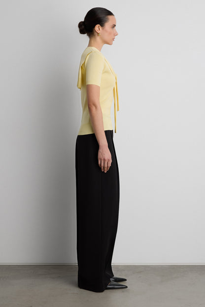 SHORT SLEEVE SWEATER WITH TIED FRONT EFFECT