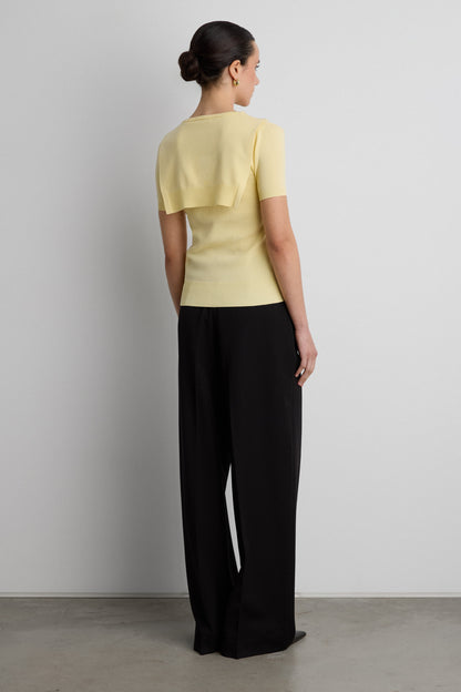 SHORT SLEEVE SWEATER WITH TIED FRONT EFFECT