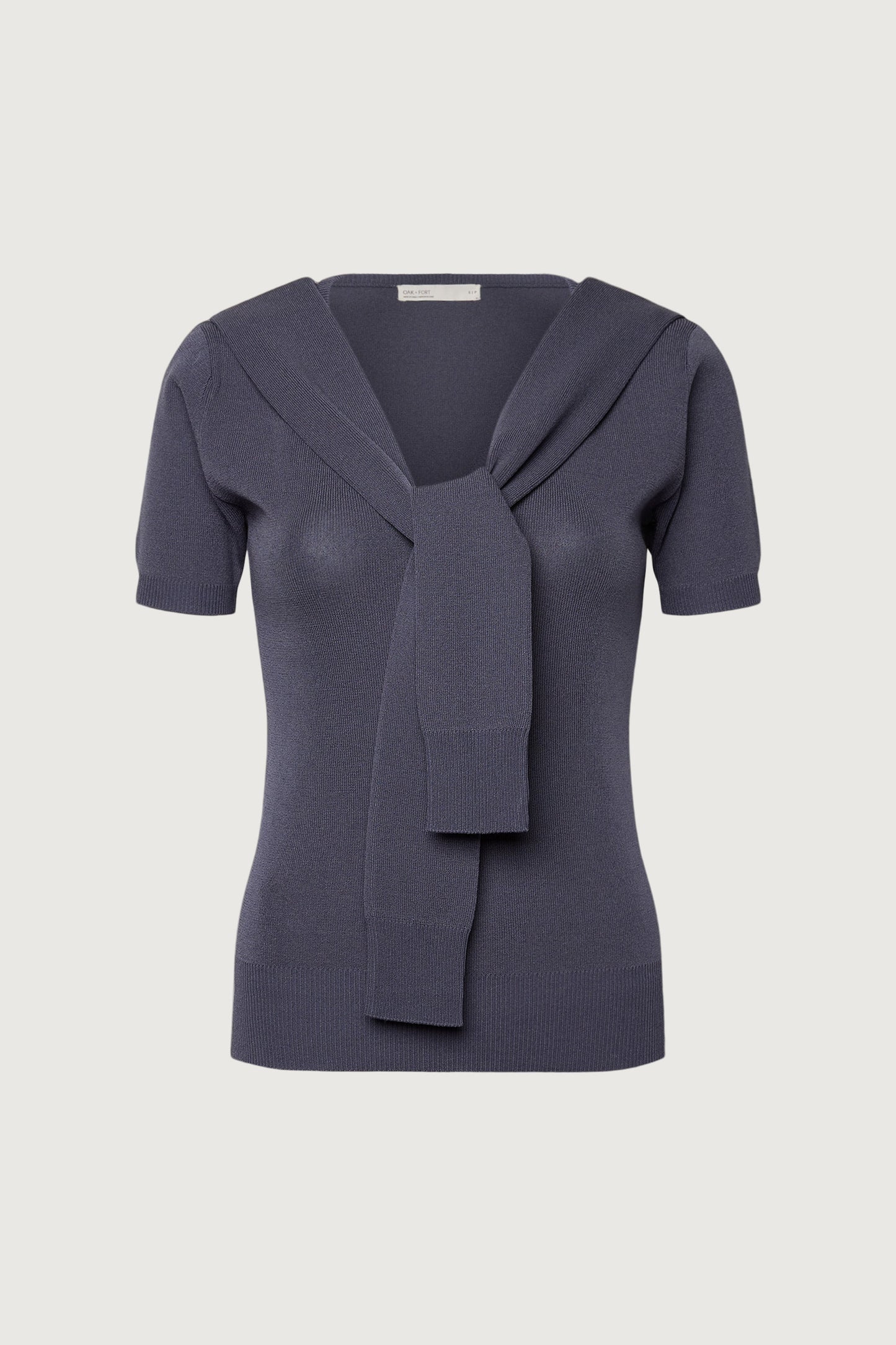 SHORT SLEEVE SWEATER WITH TIED FRONT EFFECT