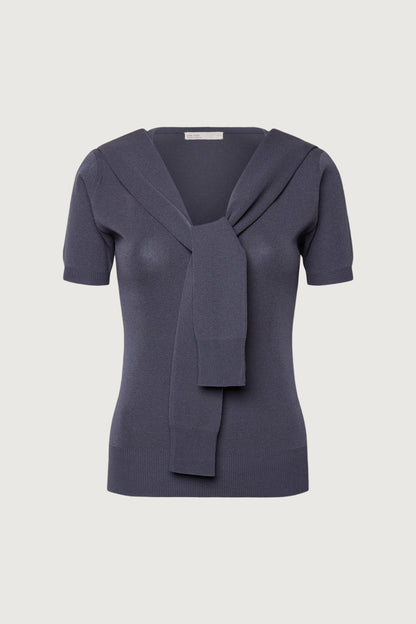 SHORT SLEEVE SWEATER WITH TIED FRONT EFFECT