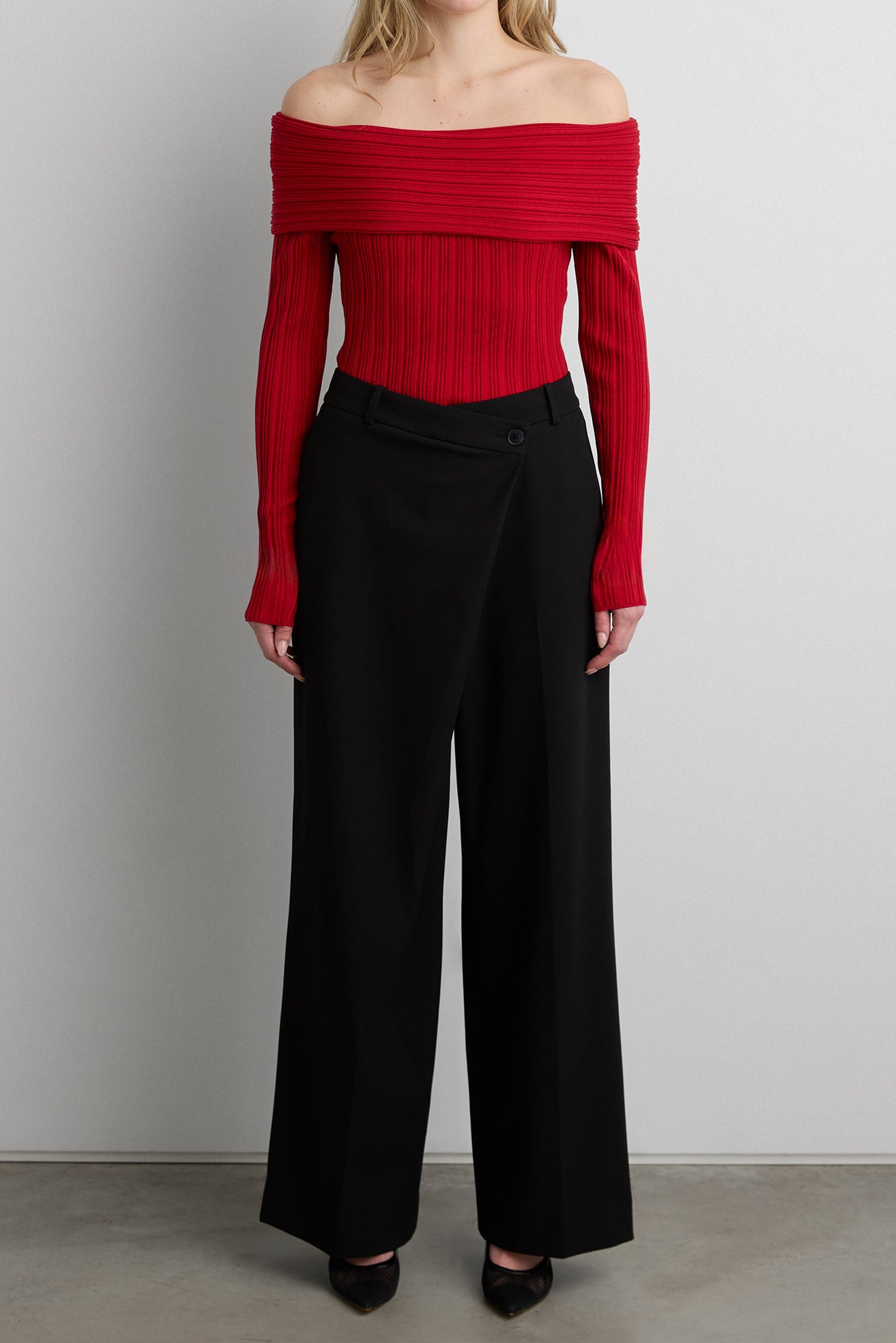 RIBBED OFF THE SHOULDER SWEATER