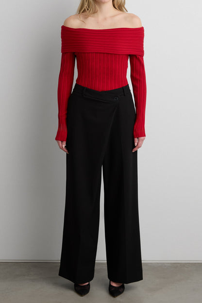 RIBBED OFF THE SHOULDER SWEATER