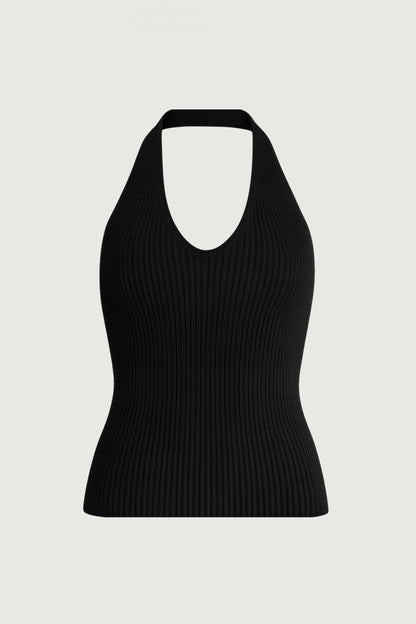 RIBBED KNIT HALTER TANK TOP