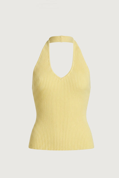 RIBBED KNIT HALTER TANK TOP