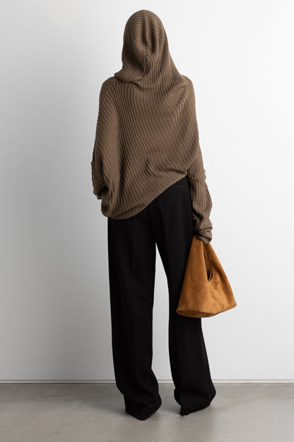 SLOUCHY OFF THE SHOULDER KNIT HOODIE