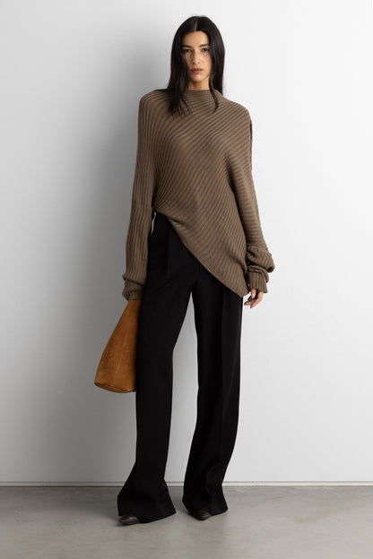 SLOUCHY OFF THE SHOULDER KNIT HOODIE