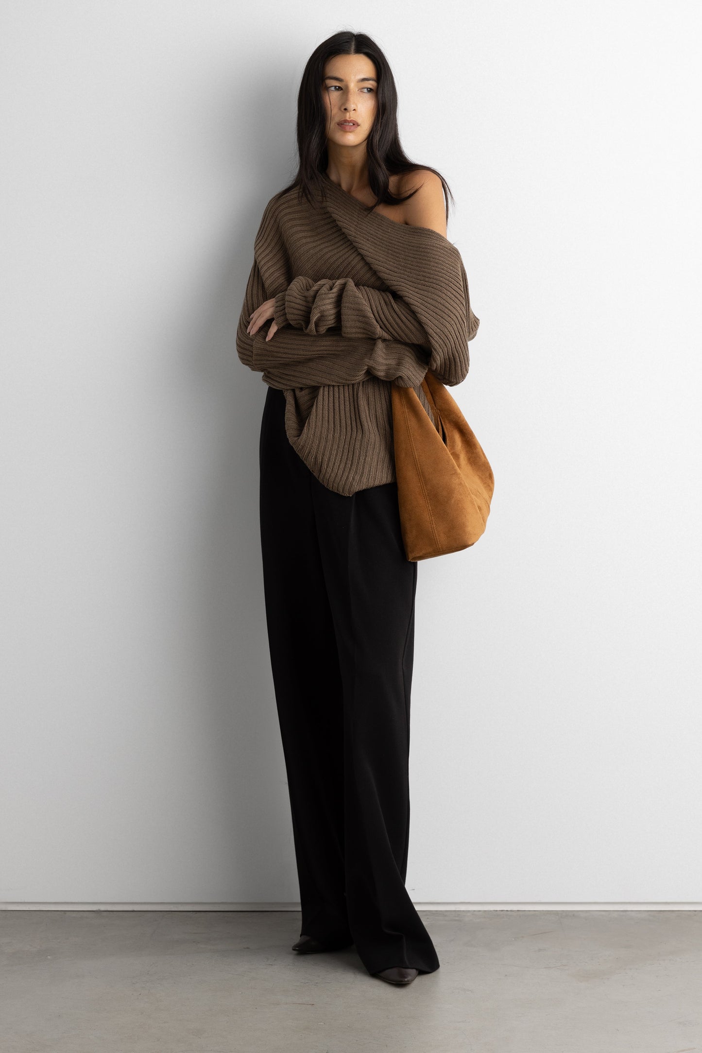 SLOUCHY OFF THE SHOULDER KNIT HOODIE
