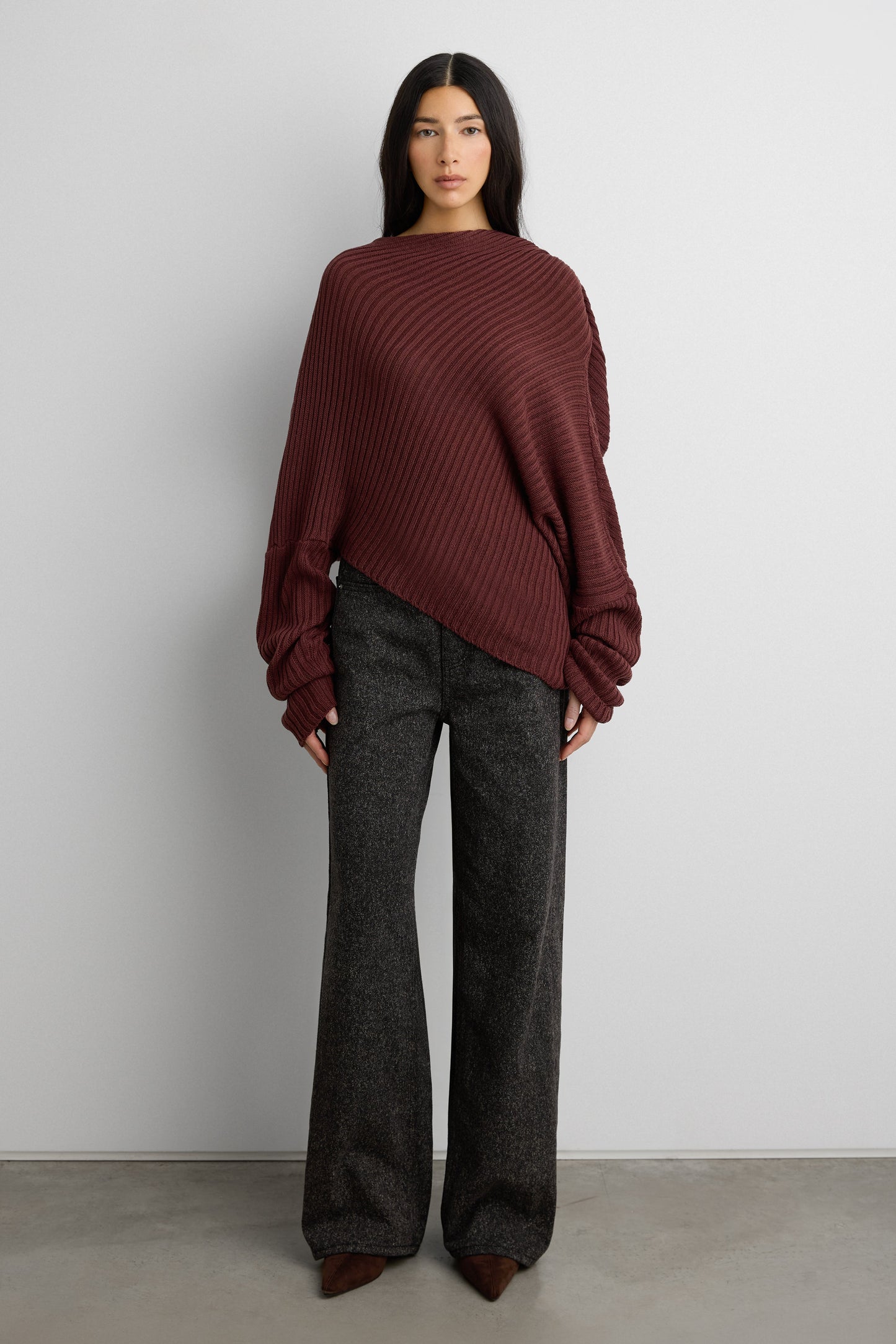 SLOUCHY OFF THE SHOULDER KNIT HOODIE
