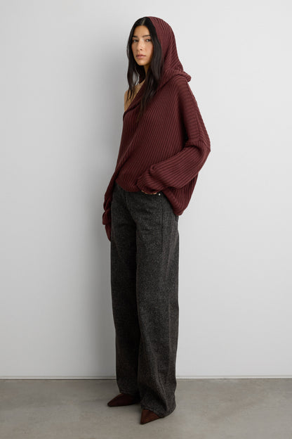 SLOUCHY OFF THE SHOULDER KNIT HOODIE