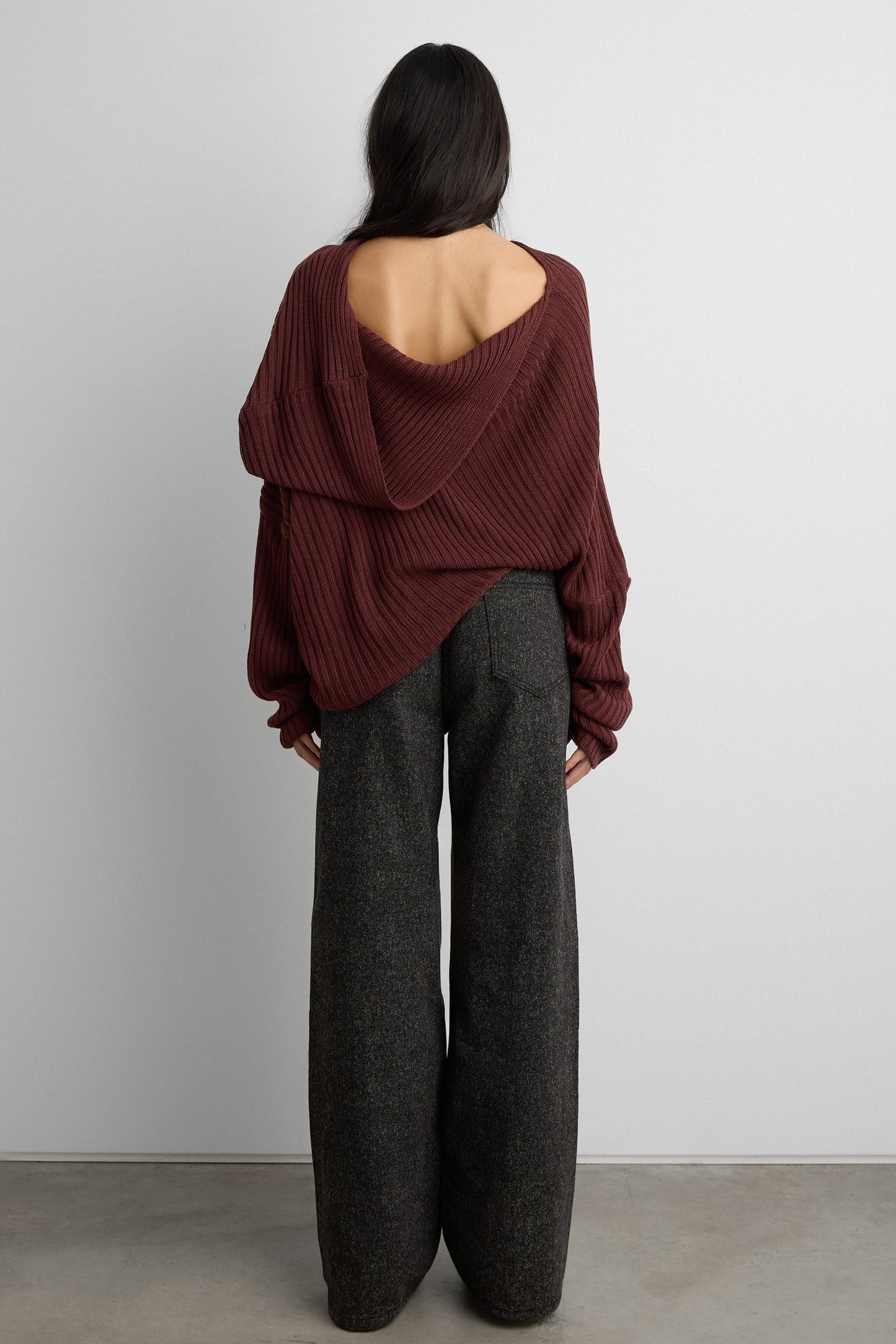 SLOUCHY OFF THE SHOULDER KNIT HOODIE