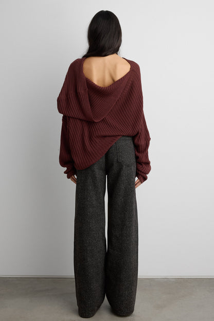 SLOUCHY OFF THE SHOULDER KNIT HOODIE