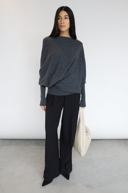 ASYMMETRICAL SWEATER WITH CUFFED SLEEVE