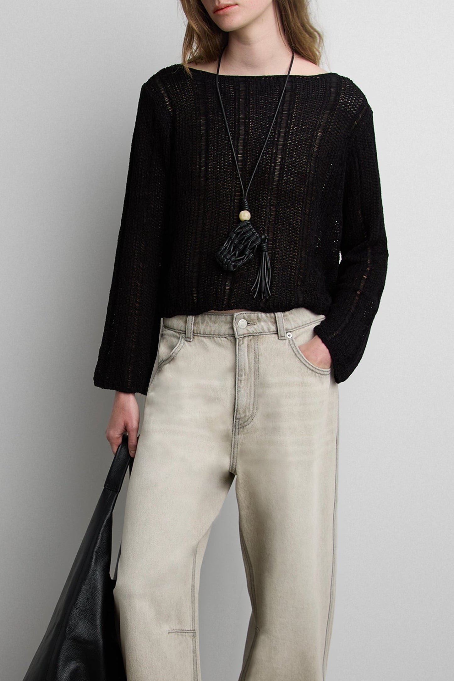 SHEER BOATNECK MESH SWEATER