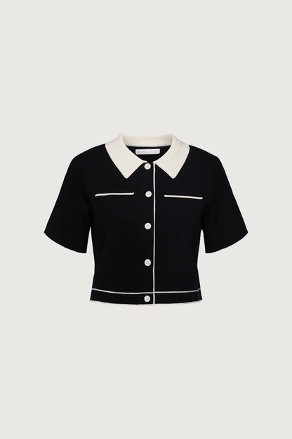 CROPPED KNIT CONTRAST TRIM TOP