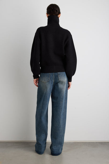 HIGH NECKLINE ZIP UP SWEATER