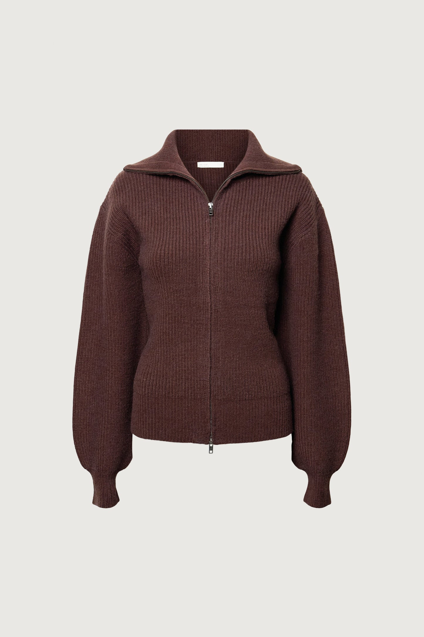 HIGH NECKLINE ZIP UP SWEATER