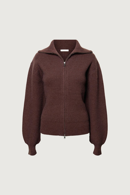 HIGH NECKLINE ZIP UP SWEATER