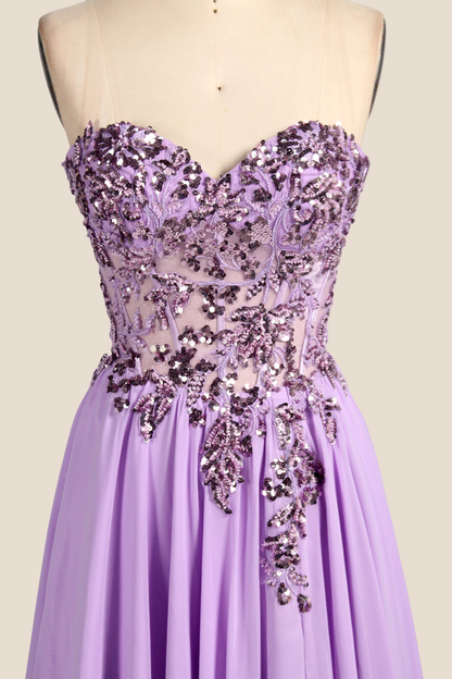 Sweetheart Lilac Sequin Long Dress with Slit