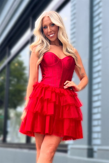Sweetheart Black Tiered A-line Short Dress