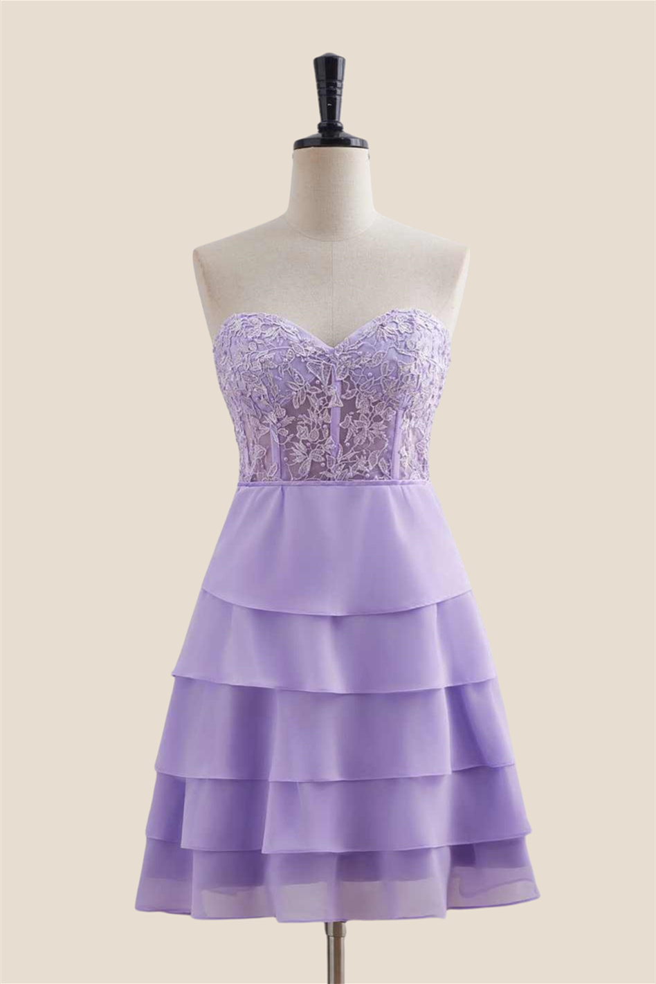 Sweetheart Hot Pink Appliques Tiered Short Dress