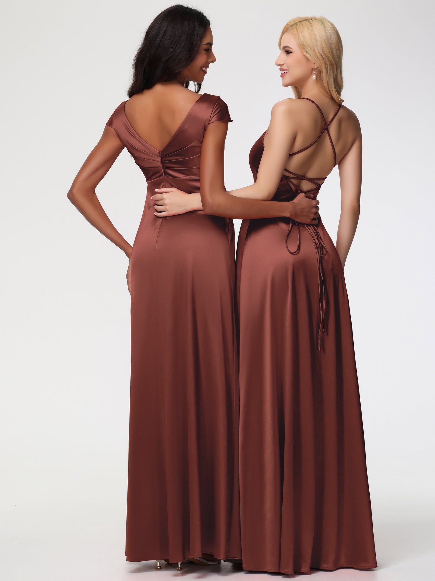 Boho Terracotta Bridesmaid Dresses V-Neck Minimalist Cap Sleeves A Line Stretch Satin Bridesmaid Dress