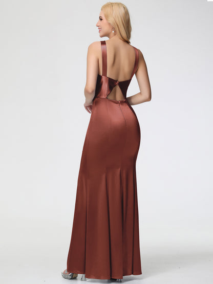 Bridesmaid Dresses Terracotta Dress Halter Trumpet/Mermaid Stretch Satin Bridesmaid Dresses With Split