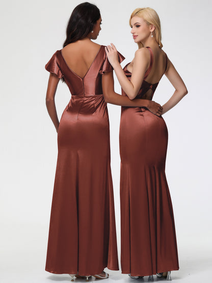 Bridesmaid Dresses Terracotta Dress Halter Trumpet/Mermaid Stretch Satin Bridesmaid Dresses With Split