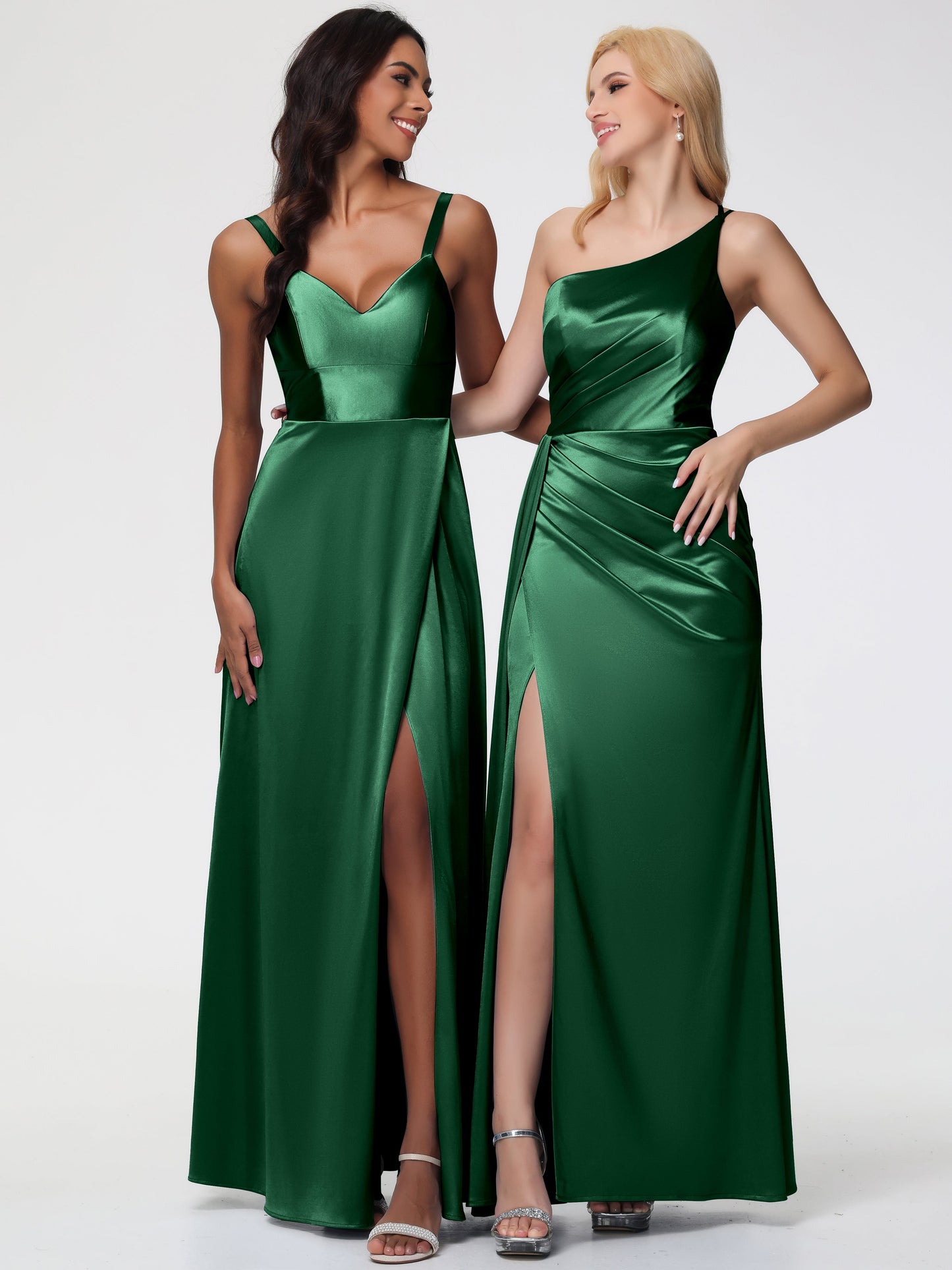 Dark Green Dress Bridesmaid Trumpet/Mermaid One Shoulder Sleeveless Pleats Stretch Satin Bridesmaid Dresses With Split