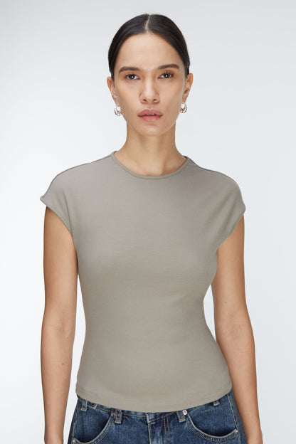 RIBBED MODAL CAP SLEEVE T-SHIRT