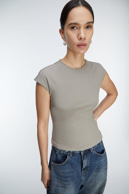 RIBBED MODAL CAP SLEEVE T-SHIRT
