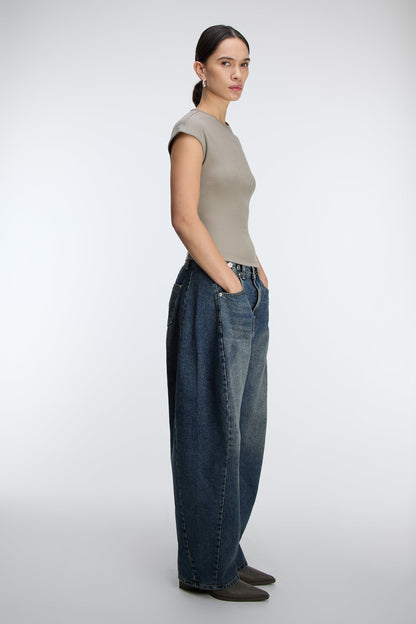 RIBBED MODAL CAP SLEEVE T-SHIRT