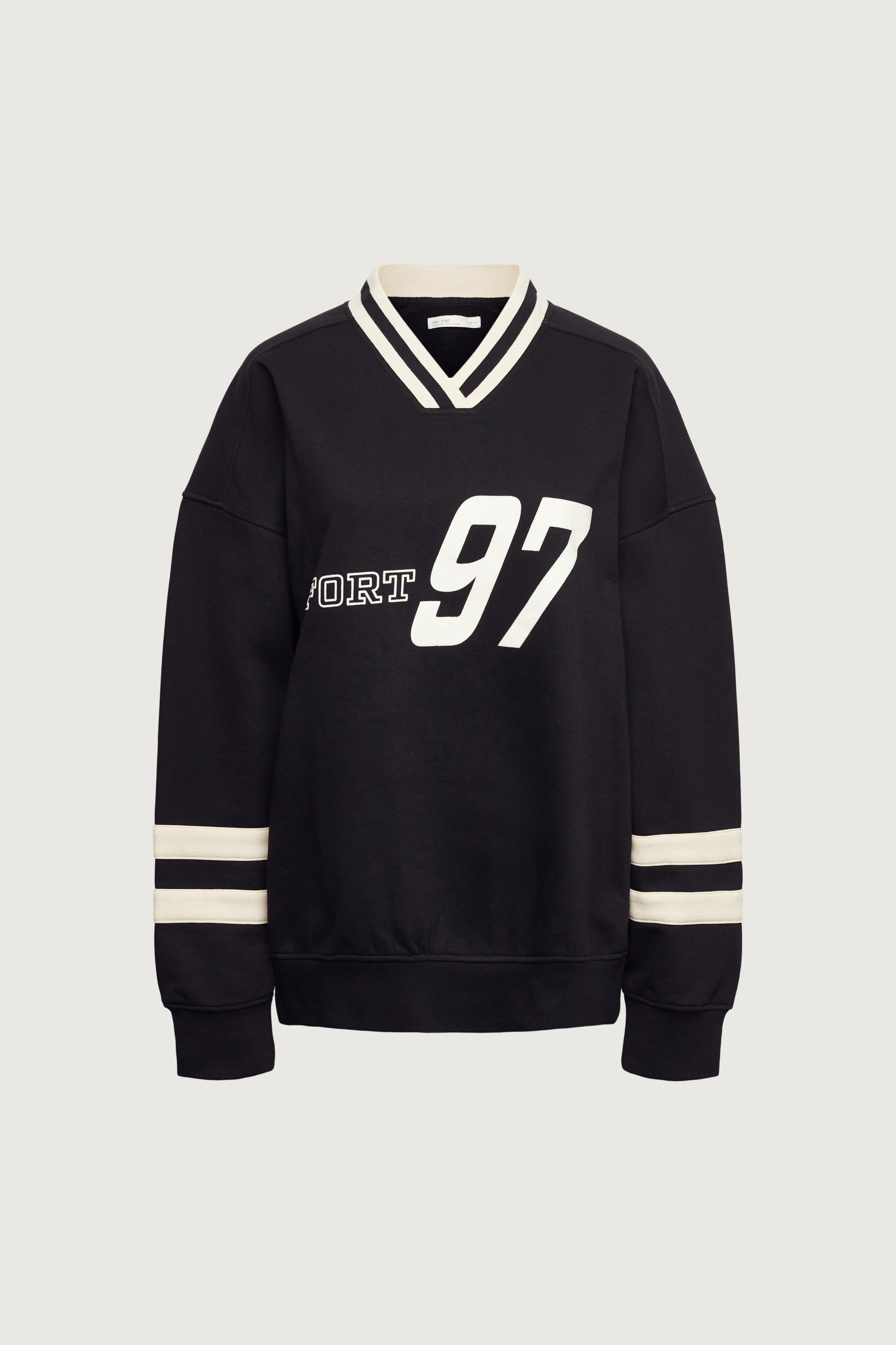 V-NECK VARSITY GRAPHIC SWEATSHIRT