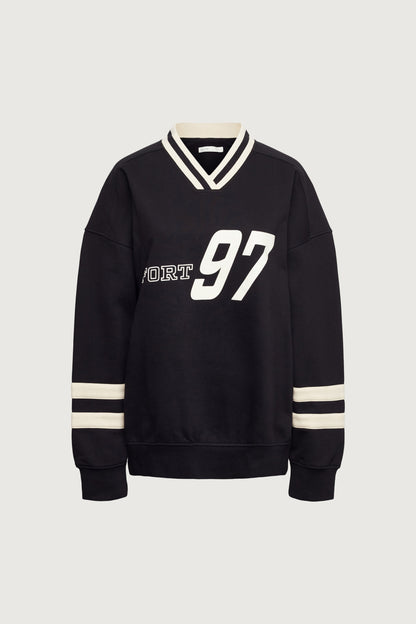 V-NECK VARSITY GRAPHIC SWEATSHIRT
