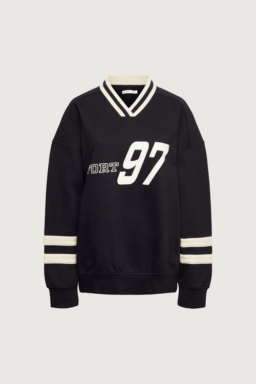 V-NECK VARSITY GRAPHIC SWEATSHIRT