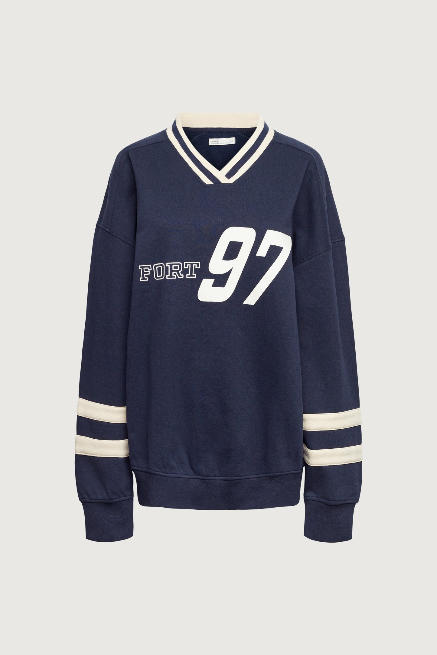 V-NECK VARSITY GRAPHIC SWEATSHIRT