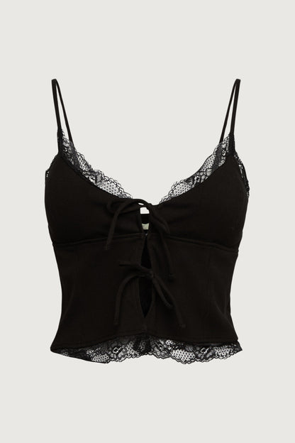 TIE FRONT LACE TRIM TANK CAMISOLE