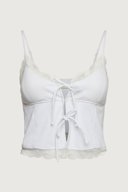 TIE FRONT LACE TRIM TANK CAMISOLE