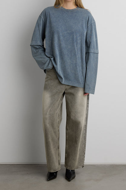 DOUBLE SLEEVE ACID WASH TEE