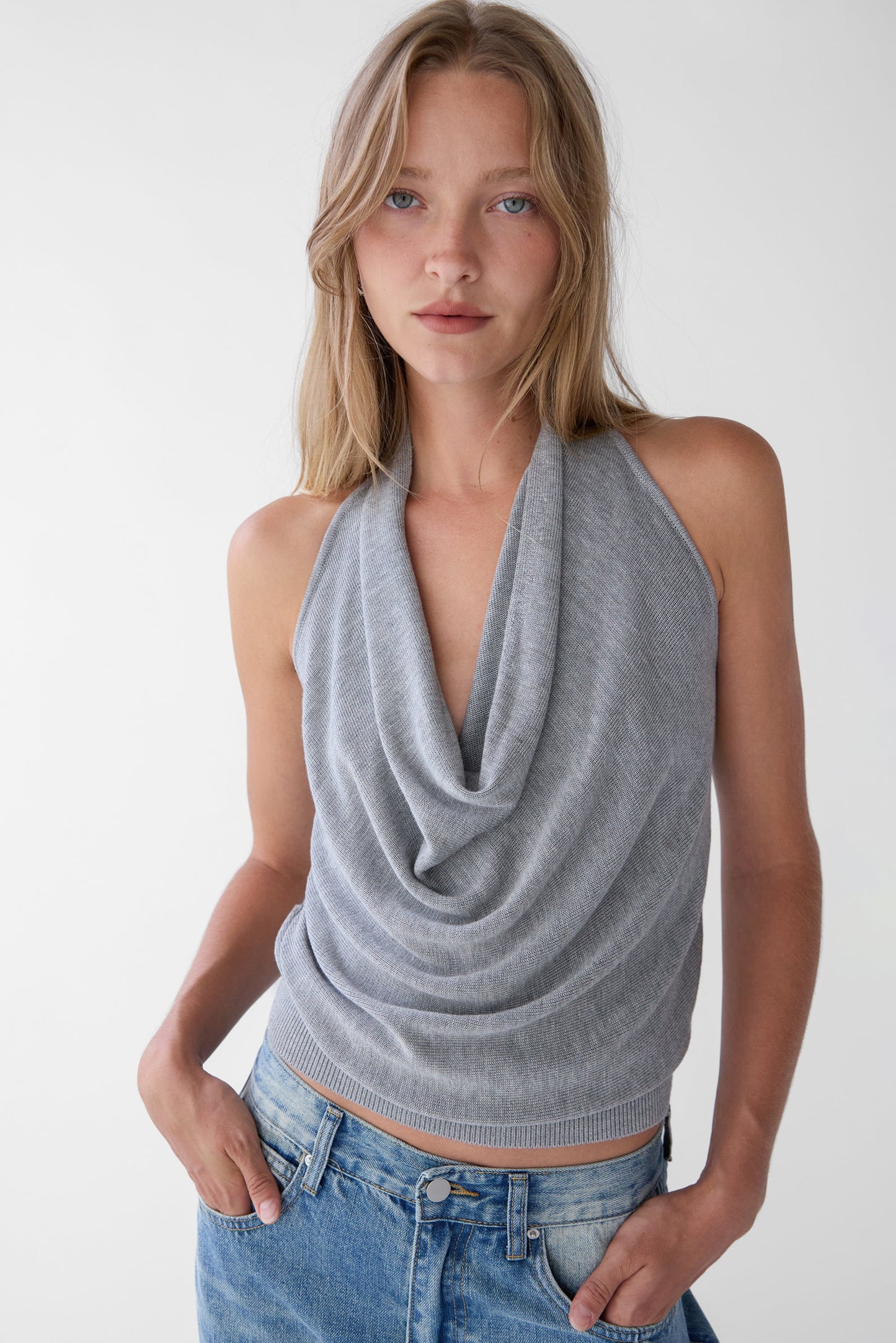 BRAIDED BACK COWL TANK TOP